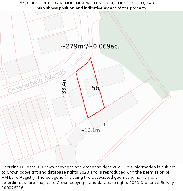 56, CHESTERFIELD AVENUE, NEW WHITTINGTON, CHESTERFIELD, S43 2DD: Plot and title map