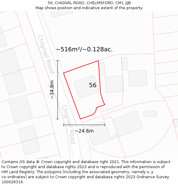 56, CHIGNAL ROAD, CHELMSFORD, CM1 2JB: Plot and title map