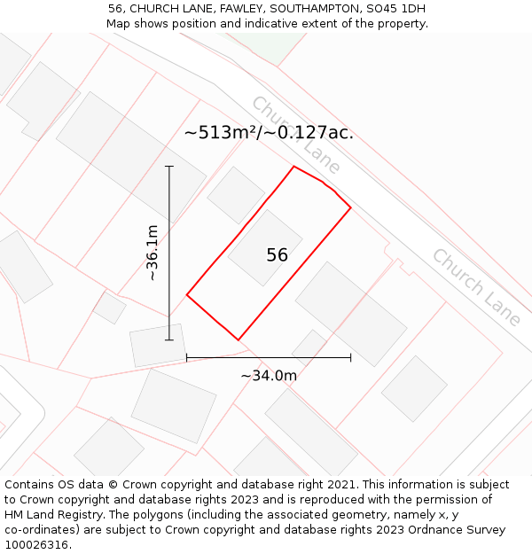 56, CHURCH LANE, FAWLEY, SOUTHAMPTON, SO45 1DH: Plot and title map