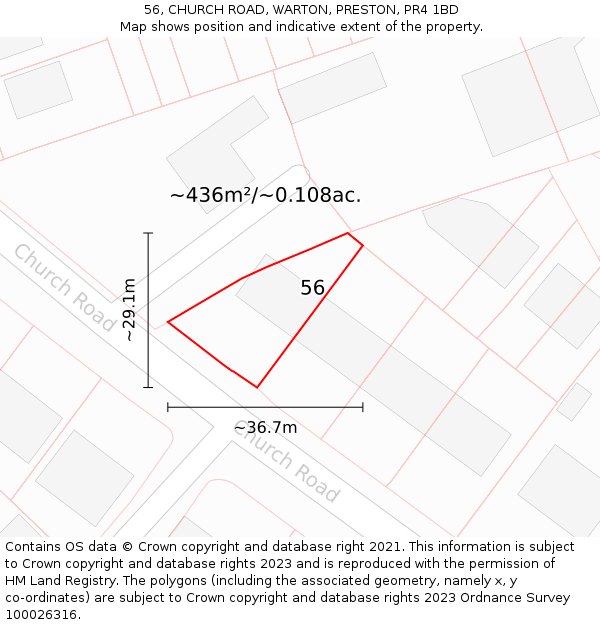 56, CHURCH ROAD, WARTON, PRESTON, PR4 1BD: Plot and title map
