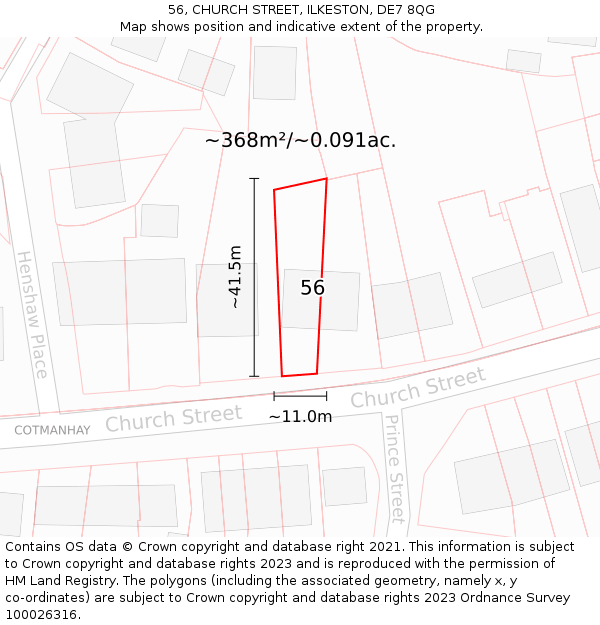 56, CHURCH STREET, ILKESTON, DE7 8QG: Plot and title map