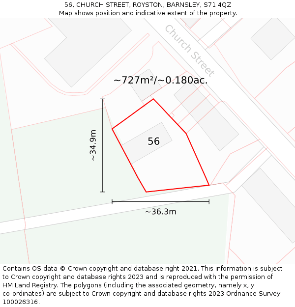 56, CHURCH STREET, ROYSTON, BARNSLEY, S71 4QZ: Plot and title map