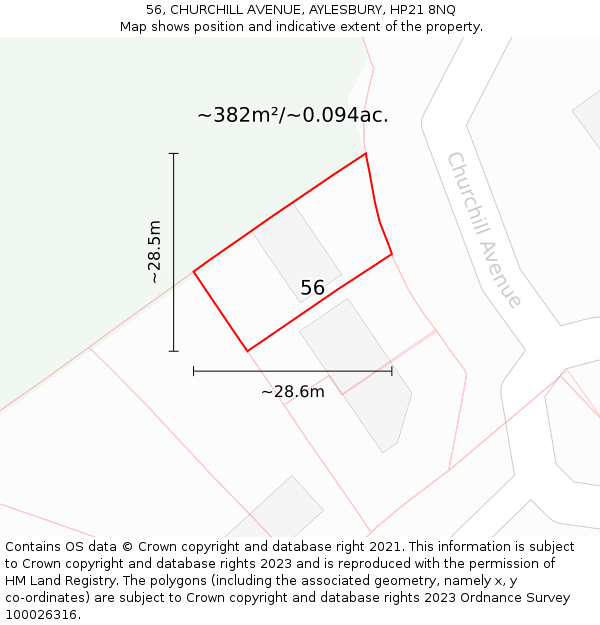 56, CHURCHILL AVENUE, AYLESBURY, HP21 8NQ: Plot and title map