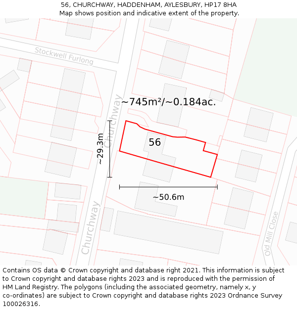 56, CHURCHWAY, HADDENHAM, AYLESBURY, HP17 8HA: Plot and title map