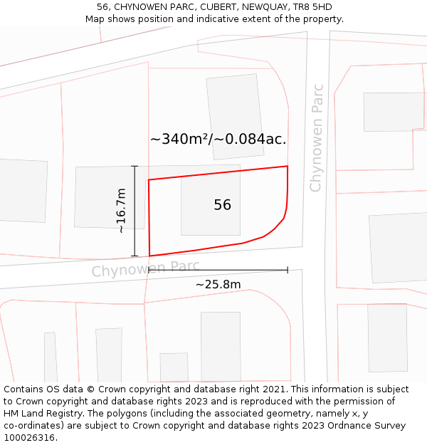 56, CHYNOWEN PARC, CUBERT, NEWQUAY, TR8 5HD: Plot and title map