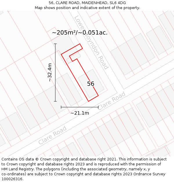 56, CLARE ROAD, MAIDENHEAD, SL6 4DG: Plot and title map