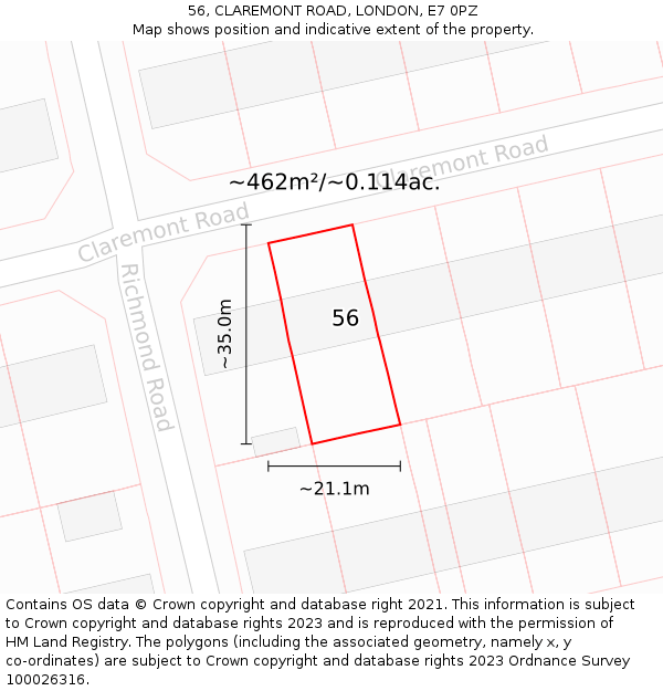 56, CLAREMONT ROAD, LONDON, E7 0PZ: Plot and title map