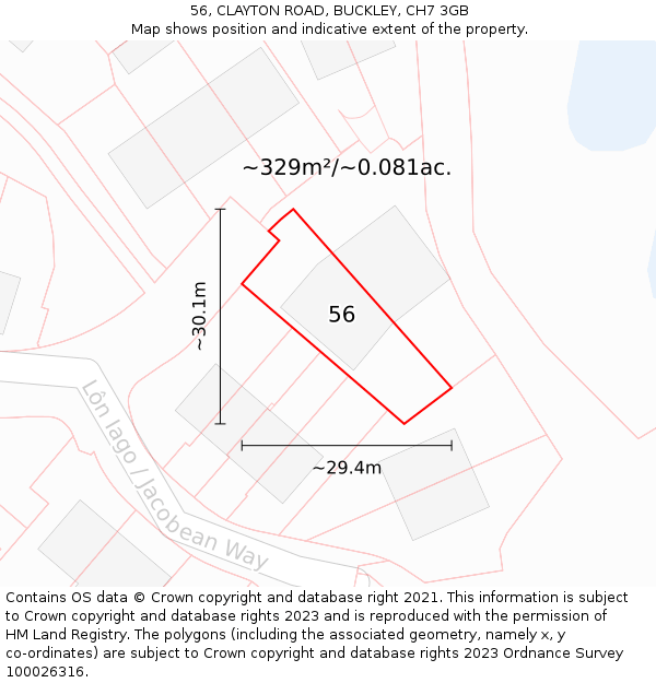 56, CLAYTON ROAD, BUCKLEY, CH7 3GB: Plot and title map