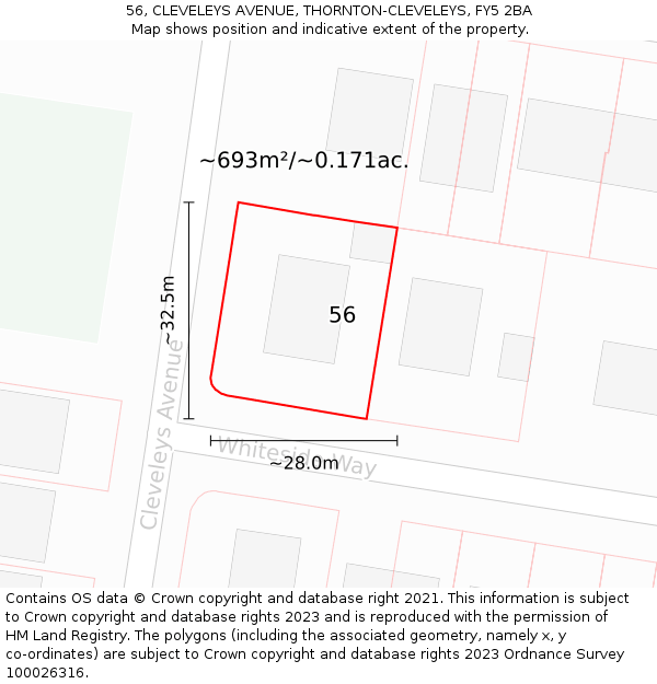 56, CLEVELEYS AVENUE, THORNTON-CLEVELEYS, FY5 2BA: Plot and title map