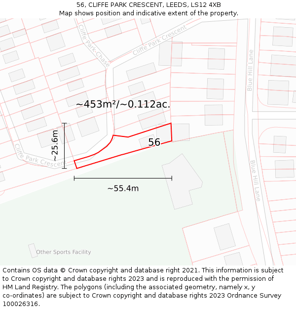 56, CLIFFE PARK CRESCENT, LEEDS, LS12 4XB: Plot and title map