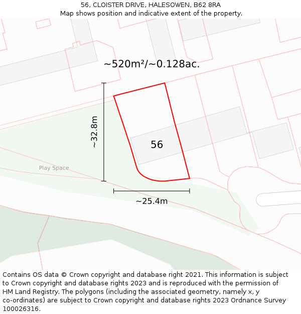 56, CLOISTER DRIVE, HALESOWEN, B62 8RA: Plot and title map