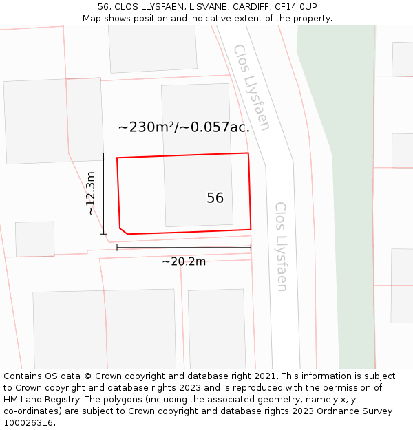 56, CLOS LLYSFAEN, LISVANE, CARDIFF, CF14 0UP: Plot and title map