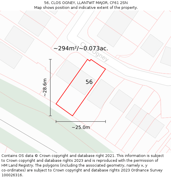 56, CLOS OGNEY, LLANTWIT MAJOR, CF61 2SN: Plot and title map