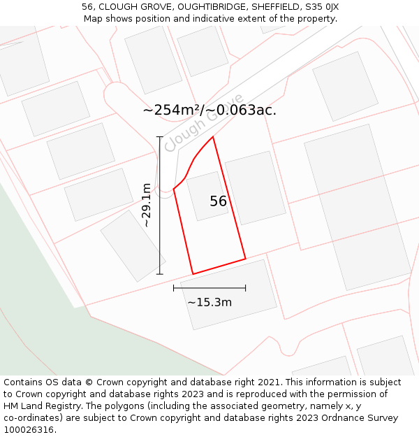 56, CLOUGH GROVE, OUGHTIBRIDGE, SHEFFIELD, S35 0JX: Plot and title map