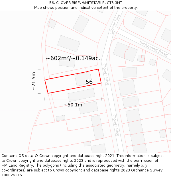 56, CLOVER RISE, WHITSTABLE, CT5 3HT: Plot and title map