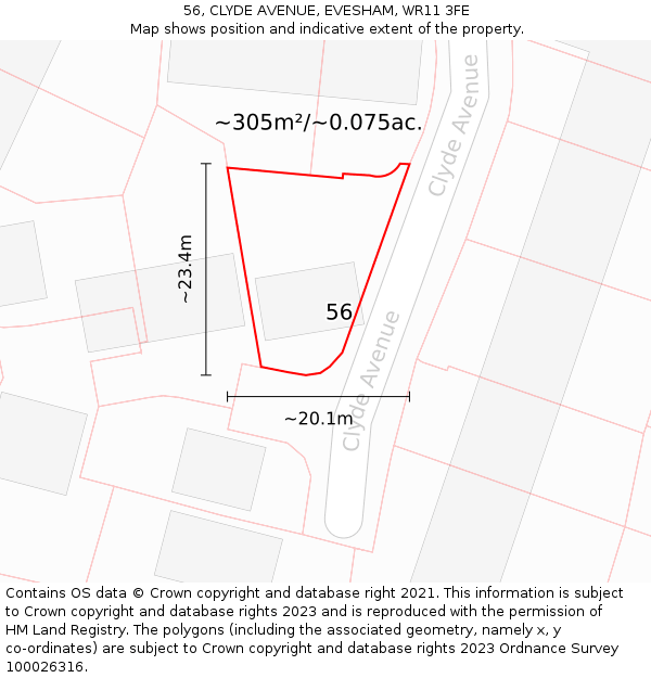 56, CLYDE AVENUE, EVESHAM, WR11 3FE: Plot and title map