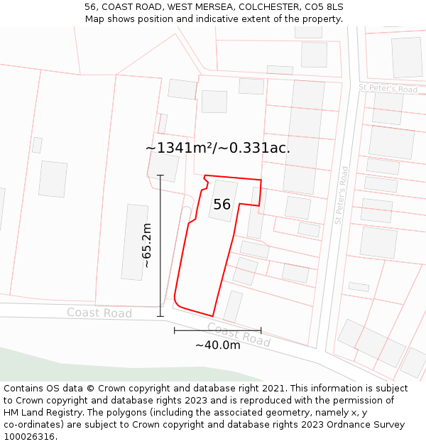 56, COAST ROAD, WEST MERSEA, COLCHESTER, CO5 8LS: Plot and title map