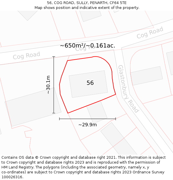 56, COG ROAD, SULLY, PENARTH, CF64 5TE: Plot and title map