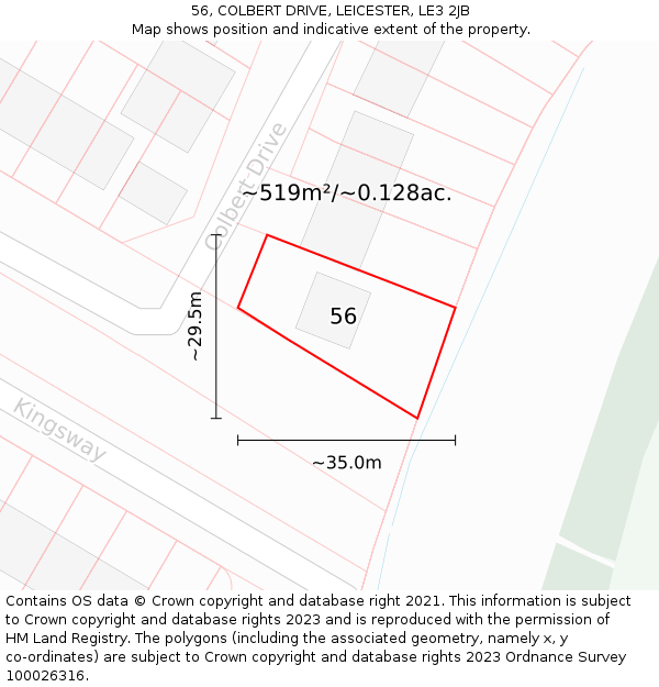 56, COLBERT DRIVE, LEICESTER, LE3 2JB: Plot and title map