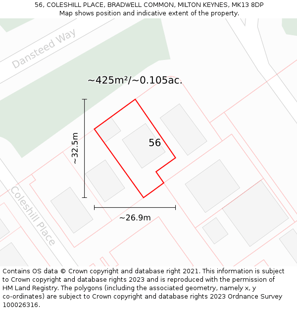 56, COLESHILL PLACE, BRADWELL COMMON, MILTON KEYNES, MK13 8DP: Plot and title map