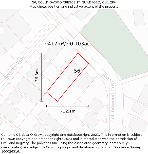 56, COLLINGWOOD CRESCENT, GUILDFORD, GU1 2PH: Plot and title map