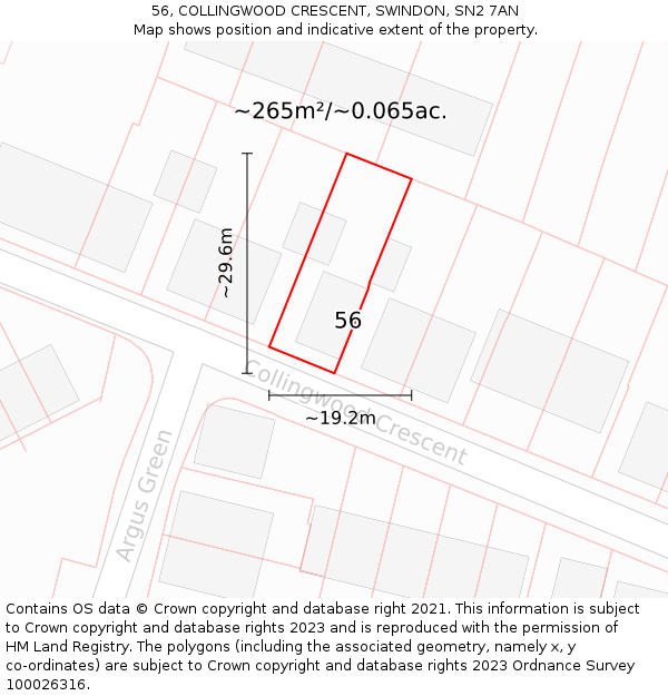 56, COLLINGWOOD CRESCENT, SWINDON, SN2 7AN: Plot and title map