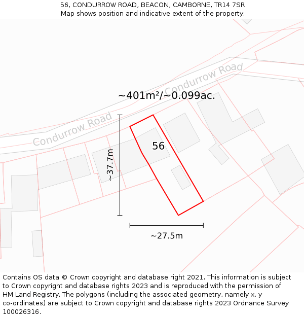 56, CONDURROW ROAD, BEACON, CAMBORNE, TR14 7SR: Plot and title map