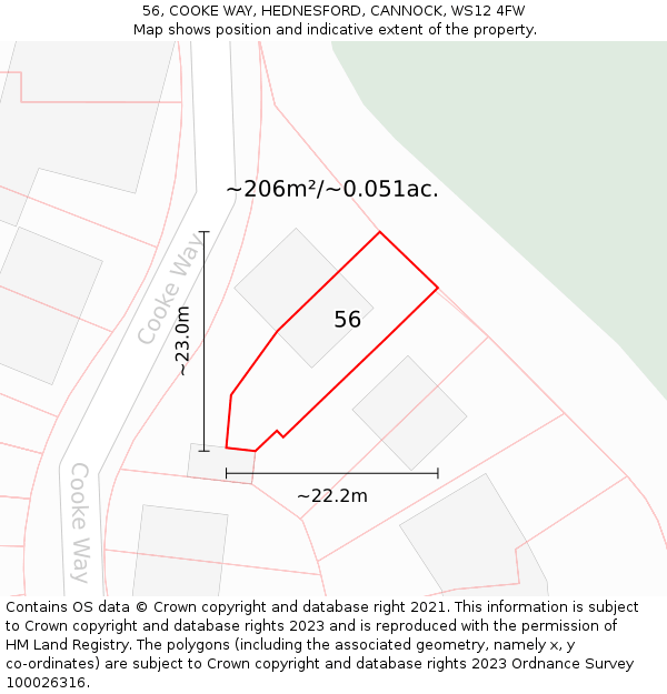 56, COOKE WAY, HEDNESFORD, CANNOCK, WS12 4FW: Plot and title map
