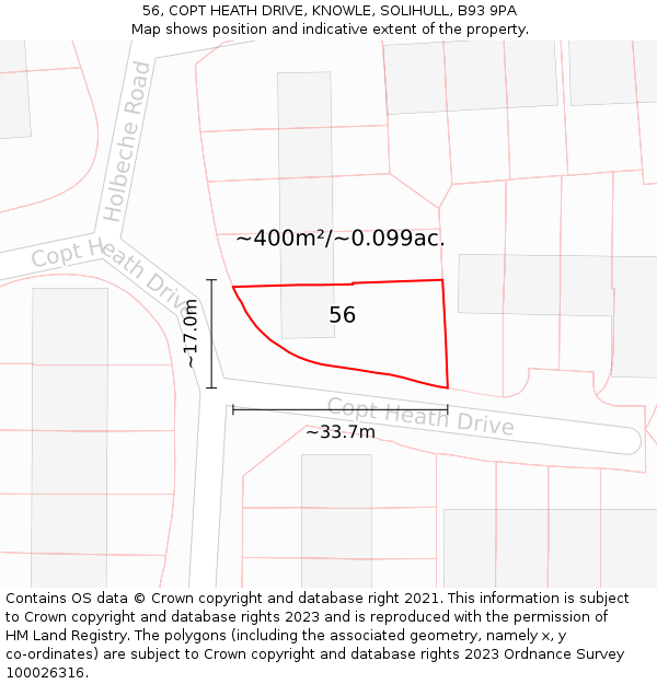 56, COPT HEATH DRIVE, KNOWLE, SOLIHULL, B93 9PA: Plot and title map