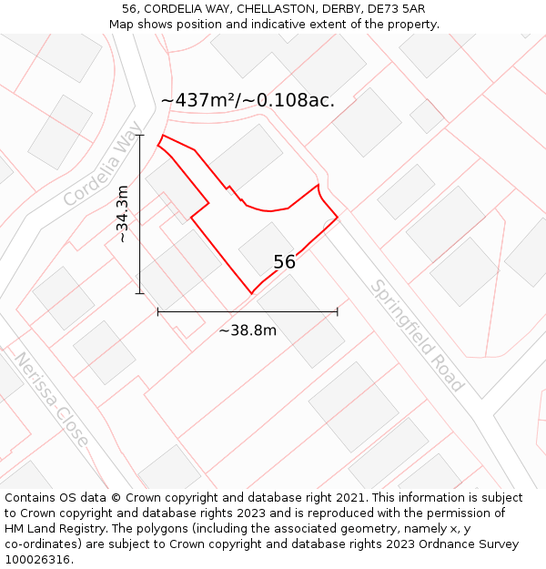 56, CORDELIA WAY, CHELLASTON, DERBY, DE73 5AR: Plot and title map