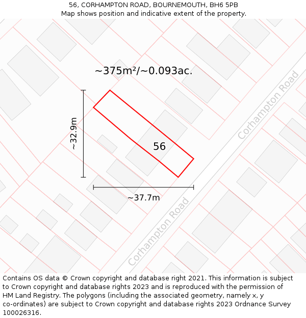 56, CORHAMPTON ROAD, BOURNEMOUTH, BH6 5PB: Plot and title map