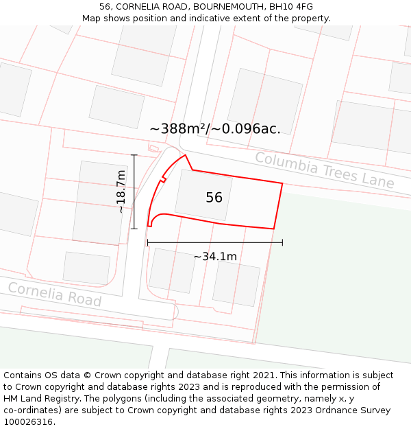 56, CORNELIA ROAD, BOURNEMOUTH, BH10 4FG: Plot and title map
