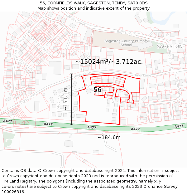 56, CORNFIELDS WALK, SAGESTON, TENBY, SA70 8DS: Plot and title map