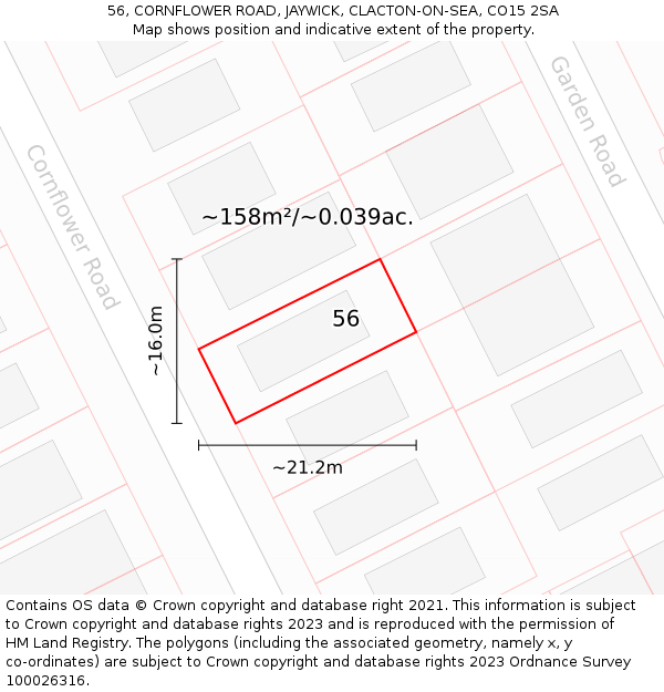 56, CORNFLOWER ROAD, JAYWICK, CLACTON-ON-SEA, CO15 2SA: Plot and title map