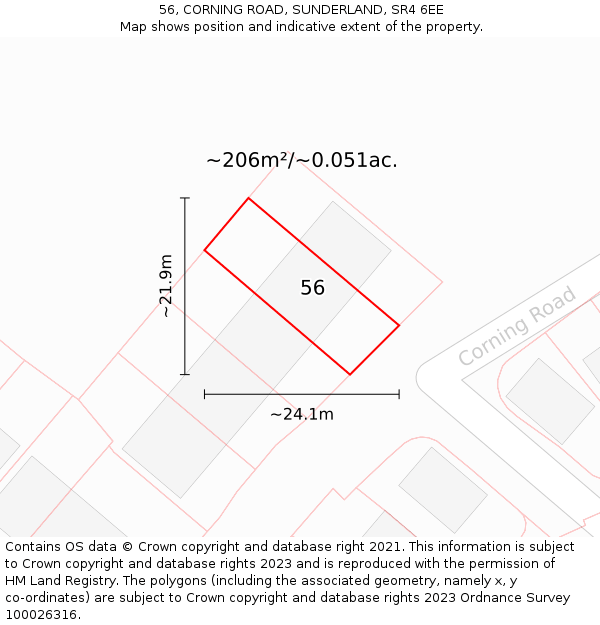 56, CORNING ROAD, SUNDERLAND, SR4 6EE: Plot and title map