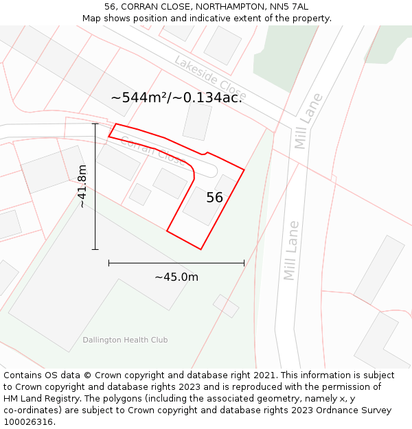 56, CORRAN CLOSE, NORTHAMPTON, NN5 7AL: Plot and title map