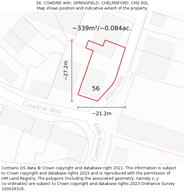 56, COWDRIE WAY, SPRINGFIELD, CHELMSFORD, CM2 6GL: Plot and title map