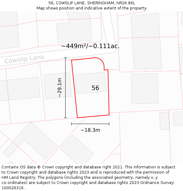 56, COWSLIP LANE, SHERINGHAM, NR26 8XL: Plot and title map