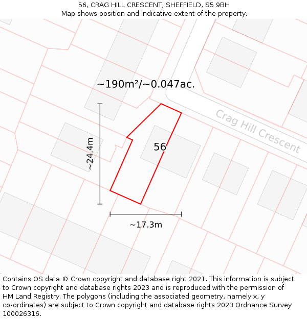 56, CRAG HILL CRESCENT, SHEFFIELD, S5 9BH: Plot and title map