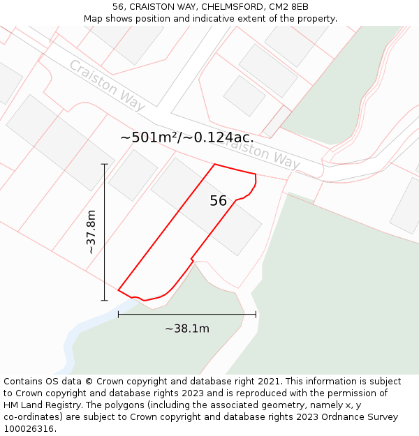 56, CRAISTON WAY, CHELMSFORD, CM2 8EB: Plot and title map