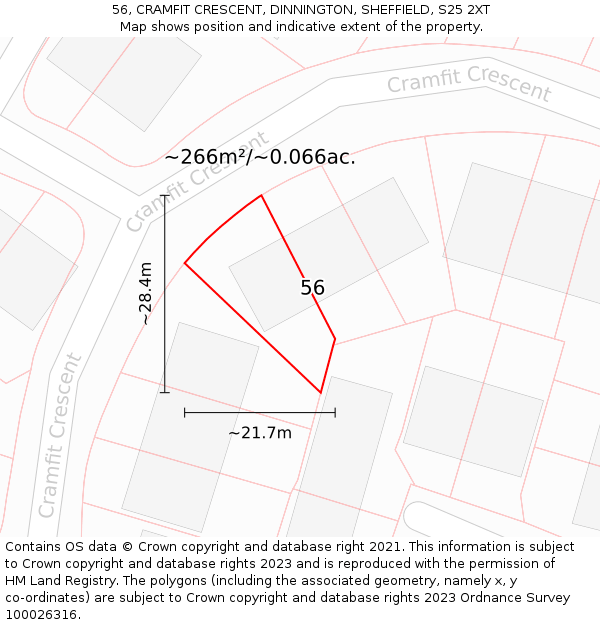 56, CRAMFIT CRESCENT, DINNINGTON, SHEFFIELD, S25 2XT: Plot and title map