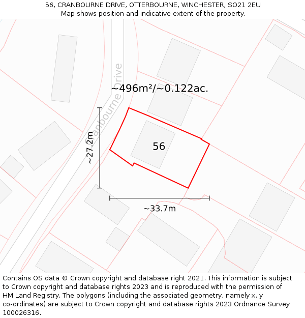 56, CRANBOURNE DRIVE, OTTERBOURNE, WINCHESTER, SO21 2EU: Plot and title map