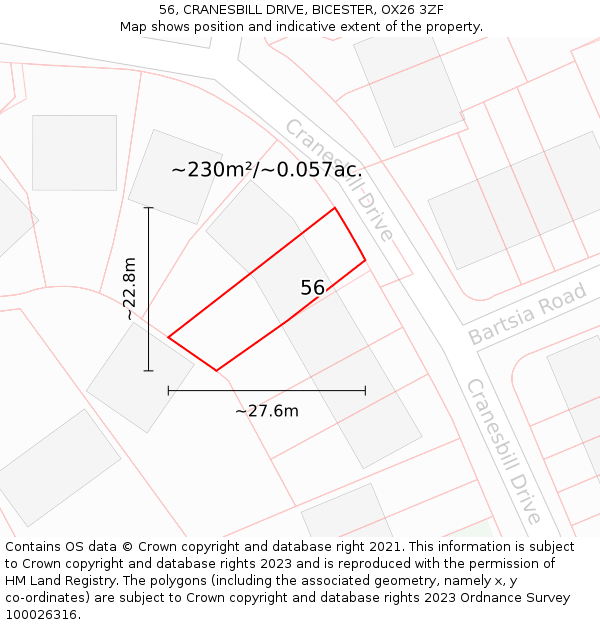56, CRANESBILL DRIVE, BICESTER, OX26 3ZF: Plot and title map
