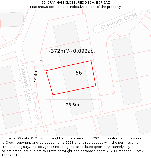 56, CRANHAM CLOSE, REDDITCH, B97 5AZ: Plot and title map