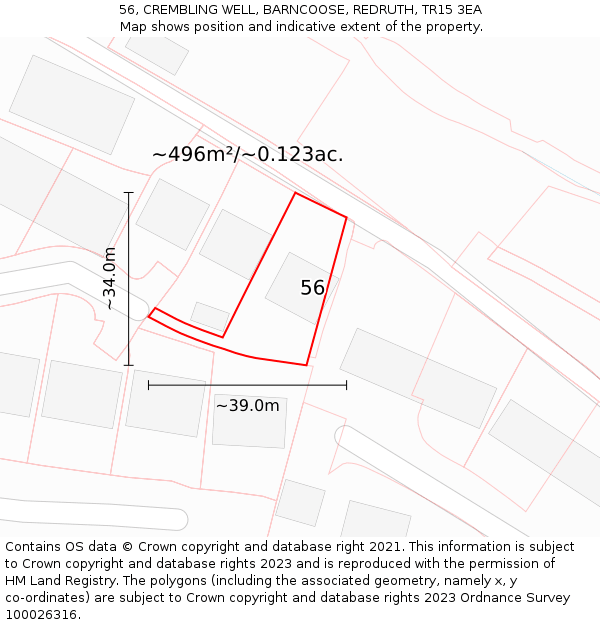 56, CREMBLING WELL, BARNCOOSE, REDRUTH, TR15 3EA: Plot and title map