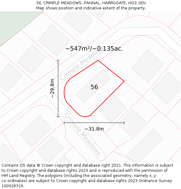 56, CRIMPLE MEADOWS, PANNAL, HARROGATE, HG3 1EN: Plot and title map