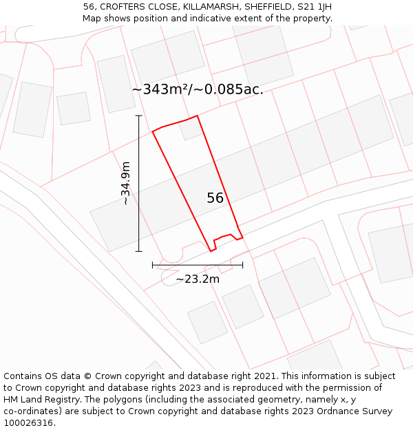 56, CROFTERS CLOSE, KILLAMARSH, SHEFFIELD, S21 1JH: Plot and title map