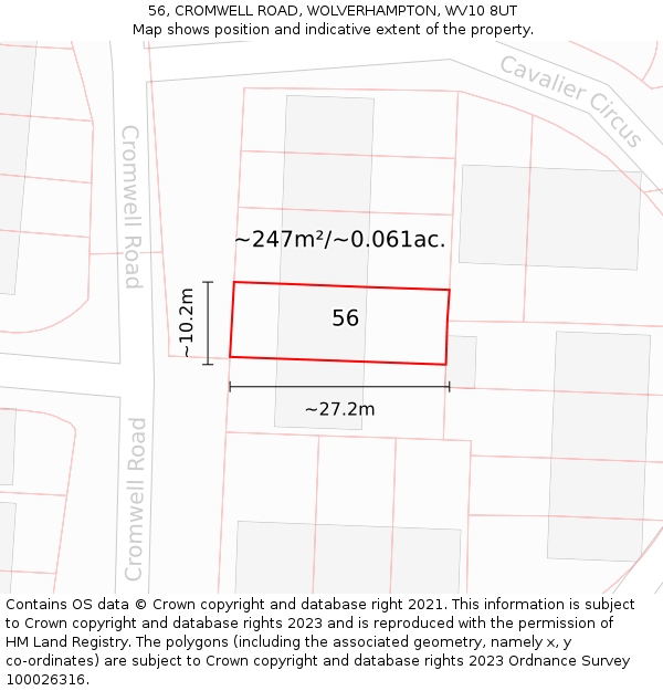 56, CROMWELL ROAD, WOLVERHAMPTON, WV10 8UT: Plot and title map