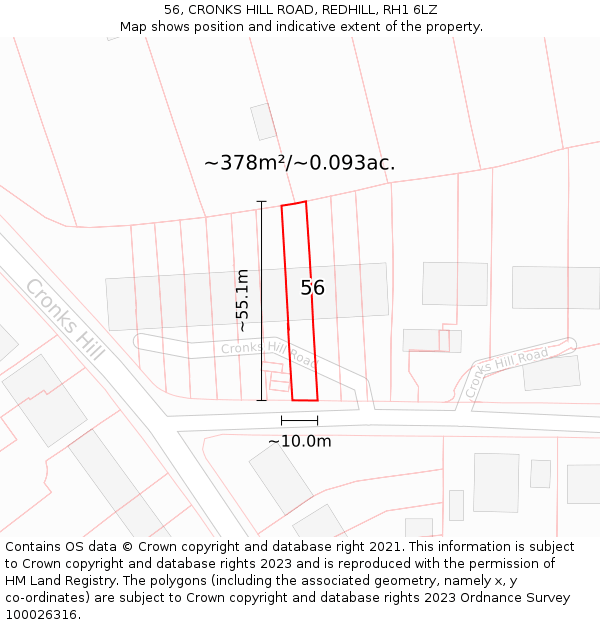 56, CRONKS HILL ROAD, REDHILL, RH1 6LZ: Plot and title map