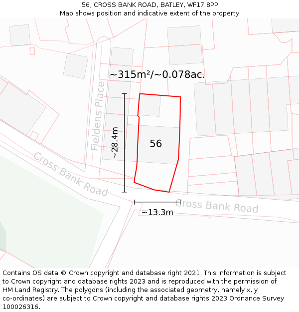 56, CROSS BANK ROAD, BATLEY, WF17 8PP: Plot and title map